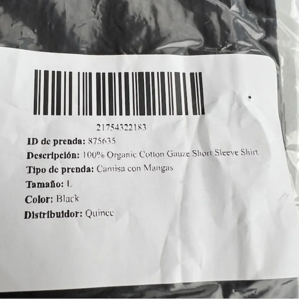 Quince 100% Organic Cotton Gauze Short Sleeve Shirt Large Black NWT - Picture 2 of 3